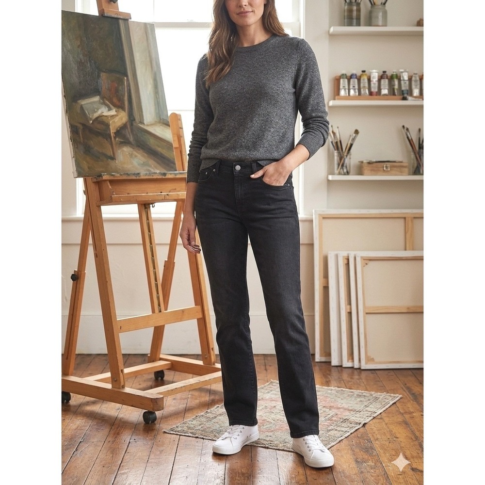 Lee Womens Relaxed Fit‎ Straight Leg Jeans Black Mid Rise Size 6 Medium Timeless